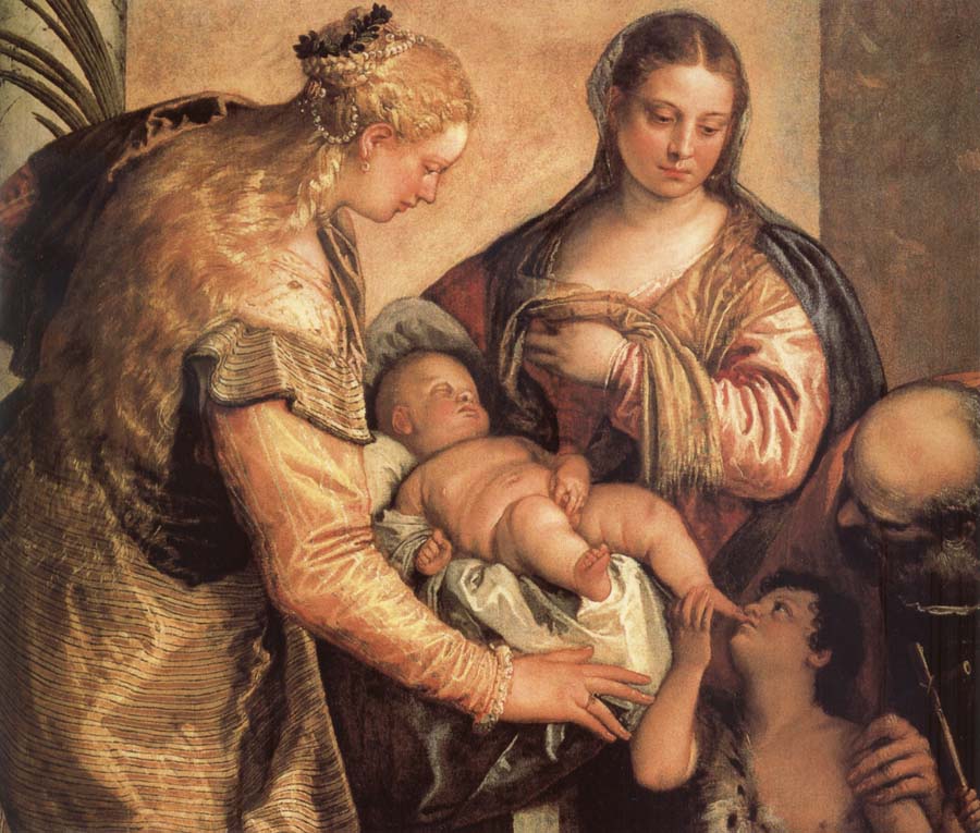 Paolo Veronese The Sacred one Famililia with Holy Barbara and the young one San Juan the Baptist one